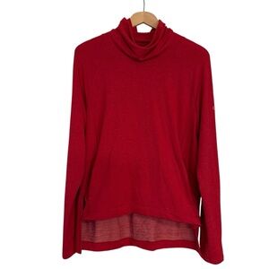 adidas Red Warm Long Sleeve Knit Top Sweatshirt Split Hem Pockets Women’s Large